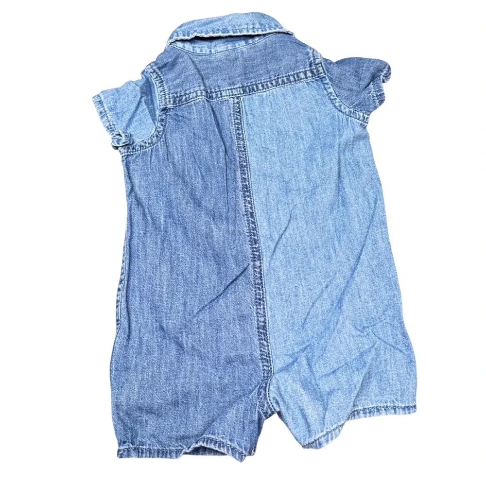 Baby Gap Denim Bubble Romper 0-3M Chambray Teddy Bear Pocket One Piece